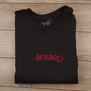 HELLBOY x Lil Peep Rap Music Embroidered Black Red Cotton M‎ Long Sleeve T-Shirt